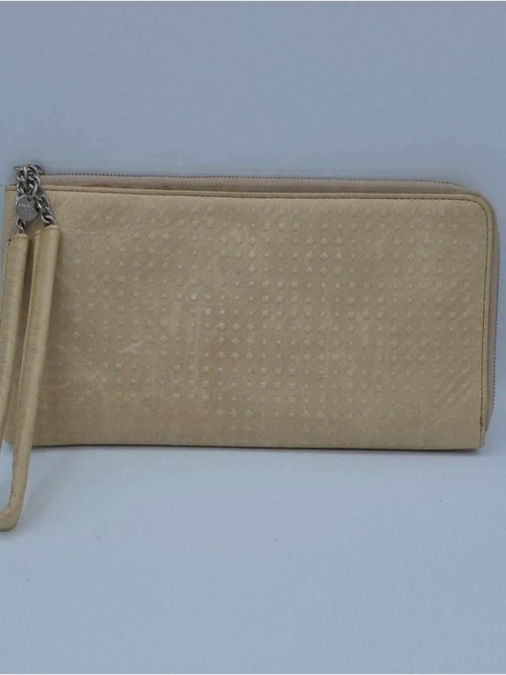 HOBO Beige Textured Zip Wristlet with Silver Hardware